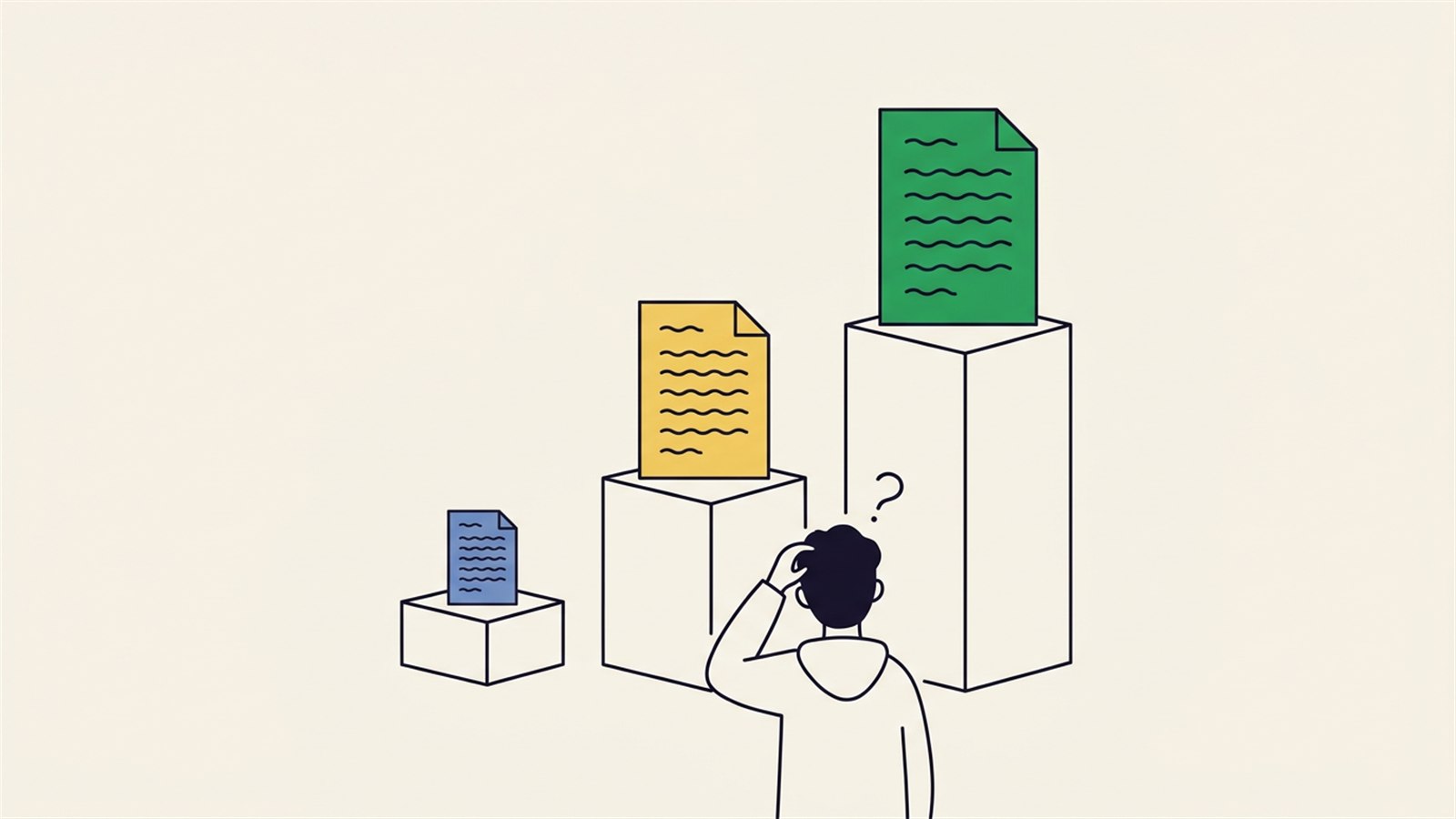 Flat illustration of a founder at a desk comparing three very different app development quotes for the same idea